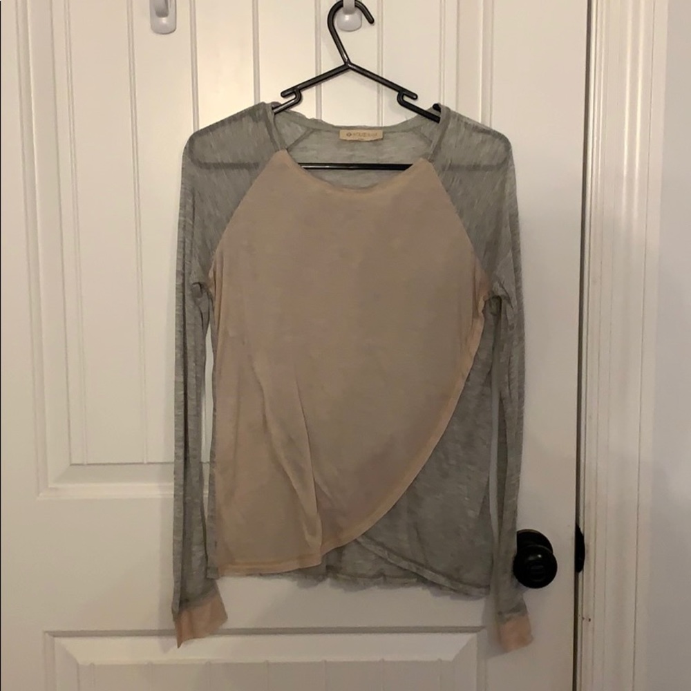 Gray and Pink Long Sleeve Shirt